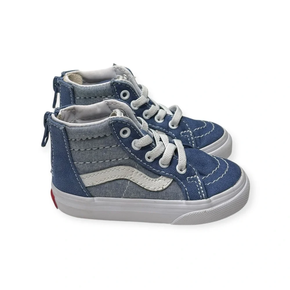 Vans ✌︎︎ Sk8-Hi Zip Baby Walker Skate Shoes Sneakers ✌︎︎Denim Chambray ✌︎︎ 5